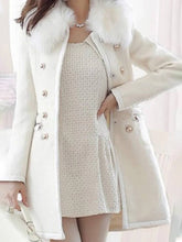 Aurohaya Double Breasted Wool Coat with Faux Fur Collar Elegant Winter Jacket for Women